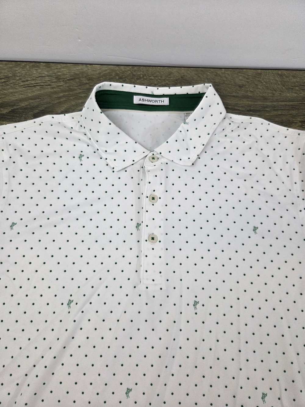 Ashworth Golf Polo Shirt Men's XL White & Green Stretch Short Sleeve Preppy